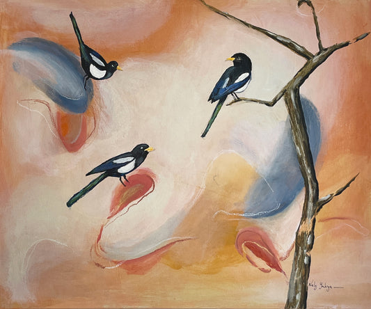 Yellow Billed Magpies Three
