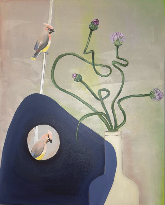 Cedar Waxwings and Curly Alliums