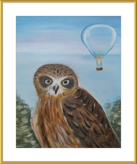 Owl and Cool Air Balloon Art Print