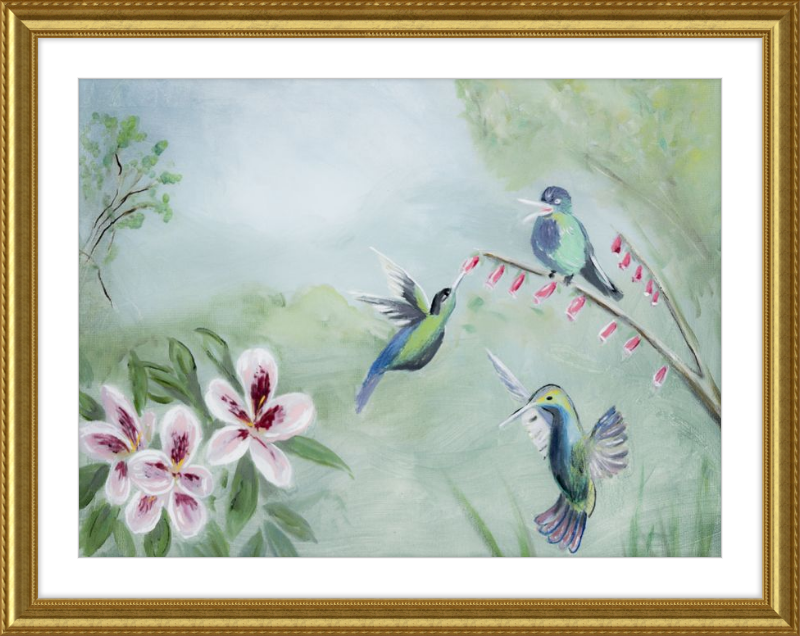 Humming Birds Green Art Print