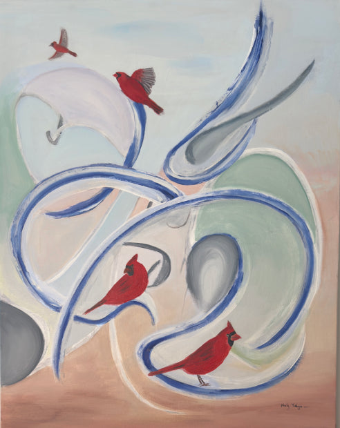 cardinals with blue abstract 