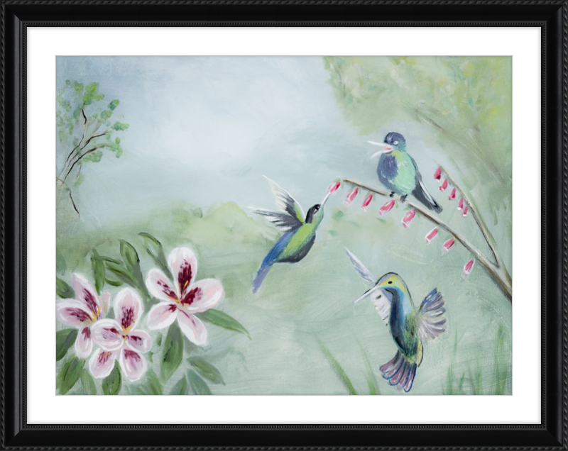 Humming Birds Green Art Print