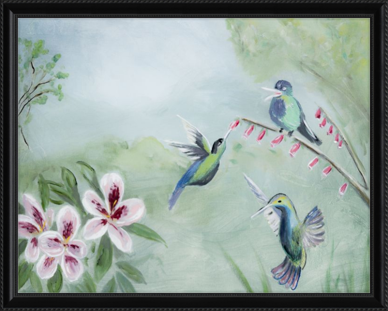 Humming Birds Green Art Print