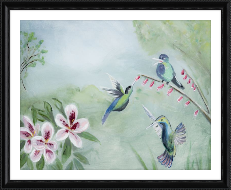 Humming Birds Green Art Print