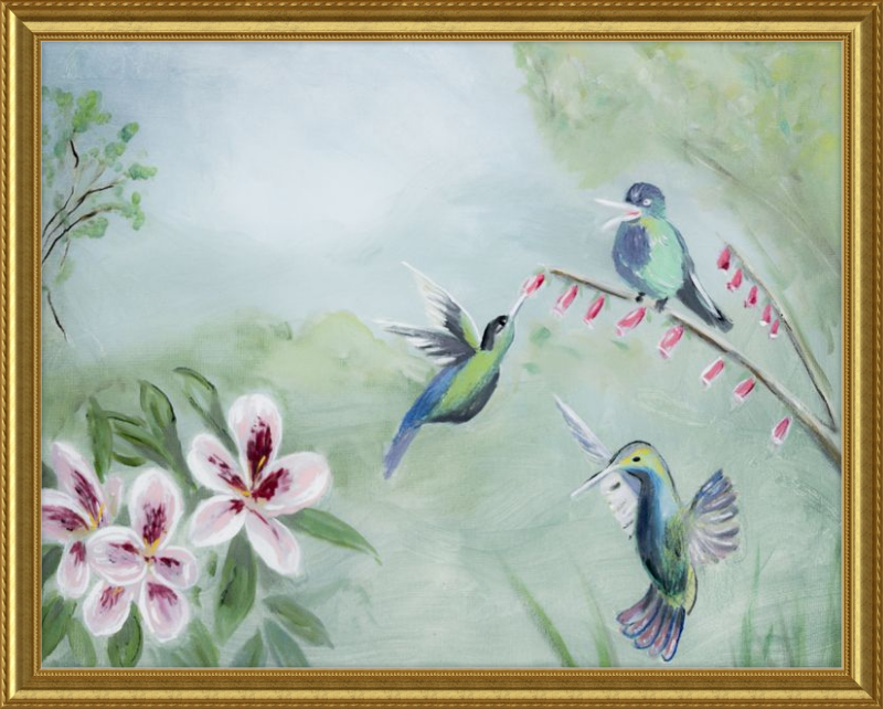 Humming Birds Green Art Print