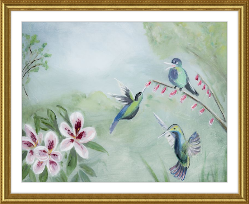 Humming Birds Green Art Print