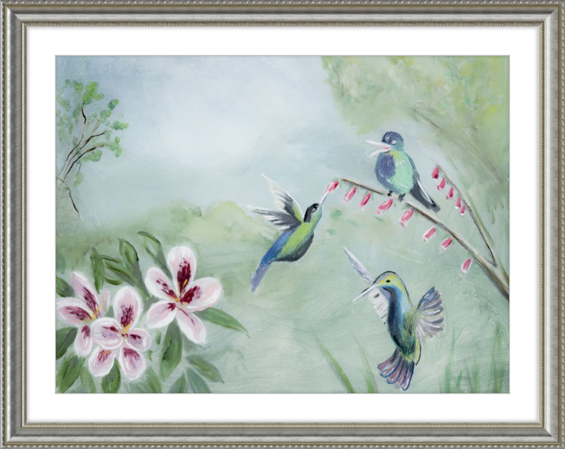 Humming Birds Green Art Print