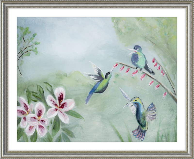 Humming Birds Green Art Print