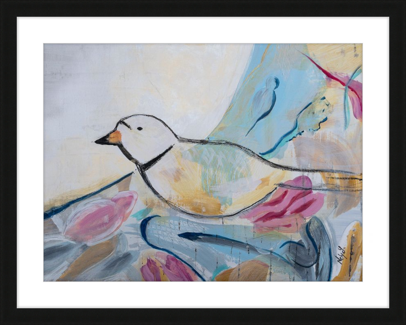 Piping Plover art print with wood frame