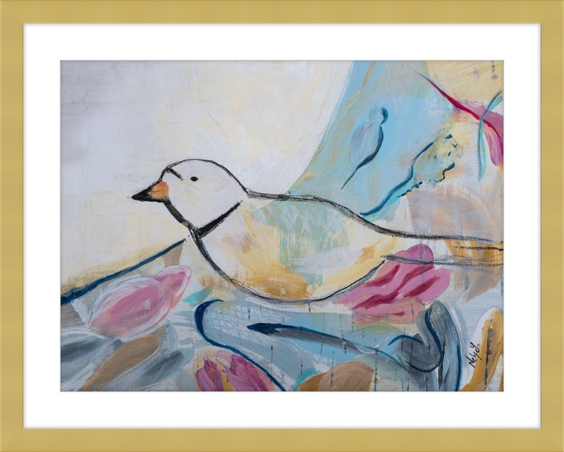 Piping Plover art print with wood frame